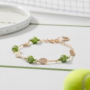 Betsey Johnson Gold Plated‎ Tennis Racquet Ball Charm Bracelet NEW
